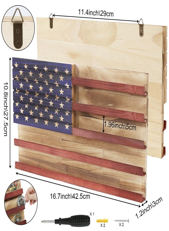 LACGO Challenge Coin Display Wall Mount, Military Coin Display Holder with American Flag, Wooden Coins Collection Stand for Police, Veteran, Patriotic Decor - Image 2